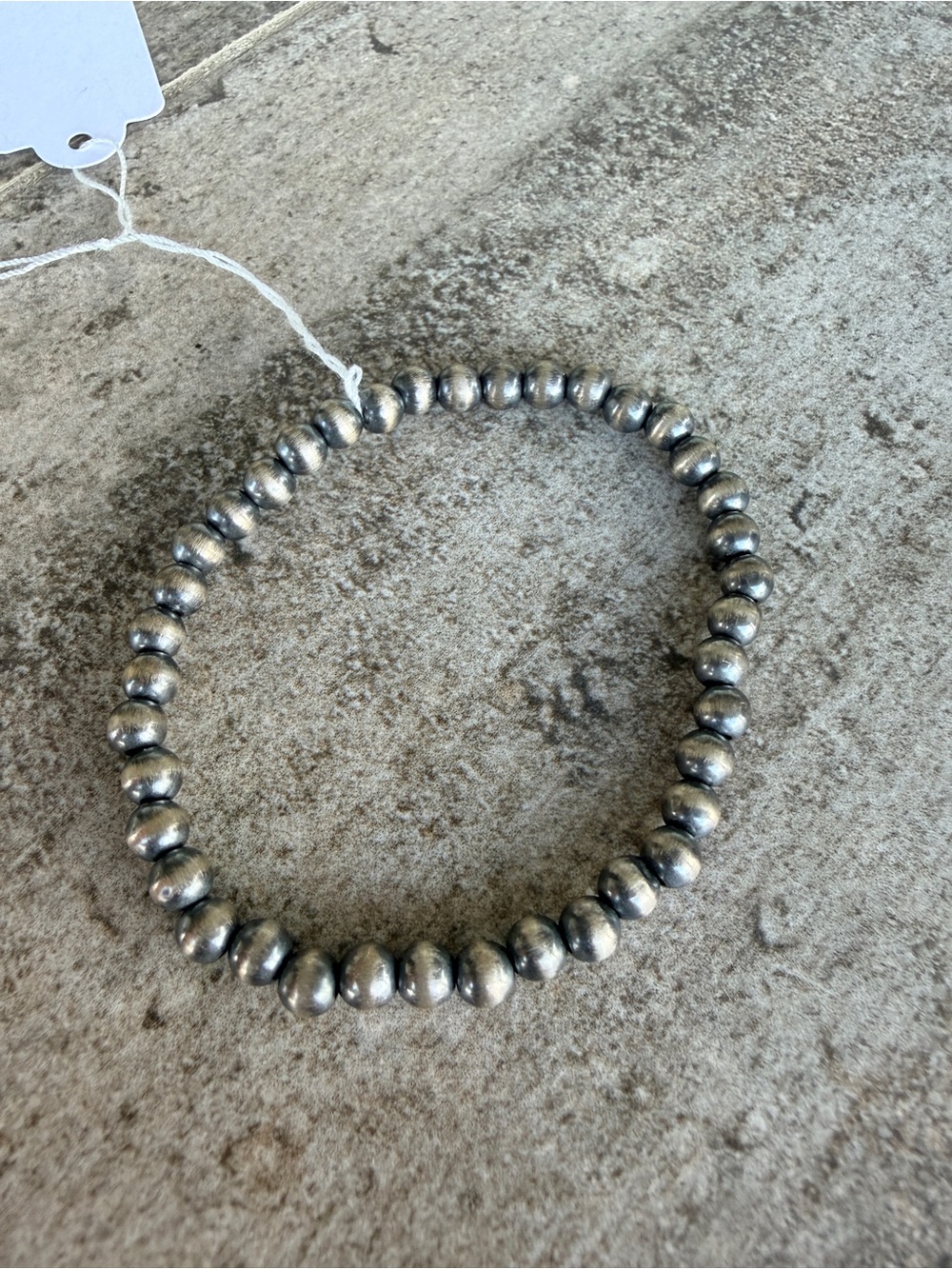 Silver Beaded - Machine Made Navajo Pearl Stretch Bracelet - 5 mm